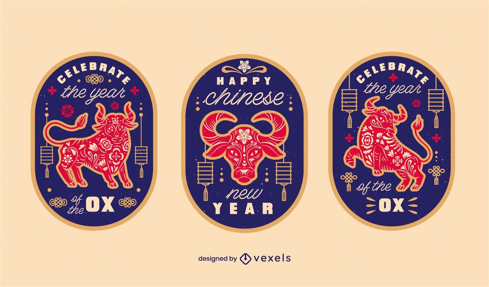 Year of the ox chinese badge set