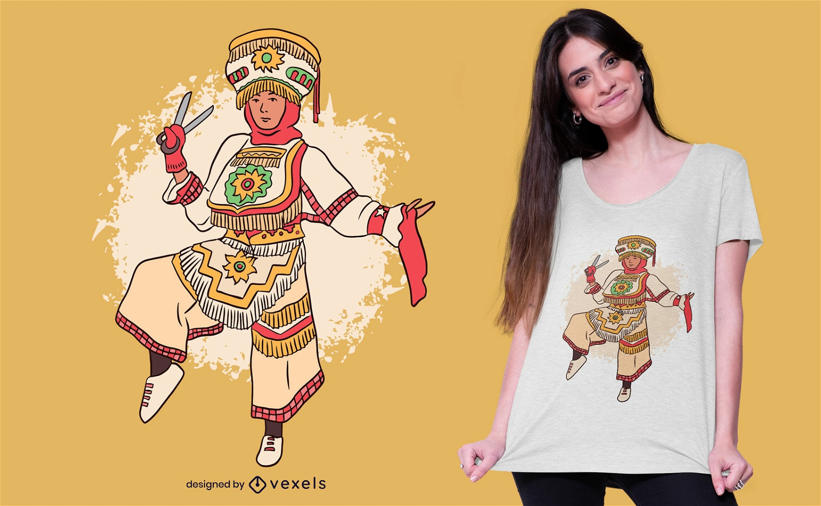 Diseño de camiseta de bailarina de tijera peruana.