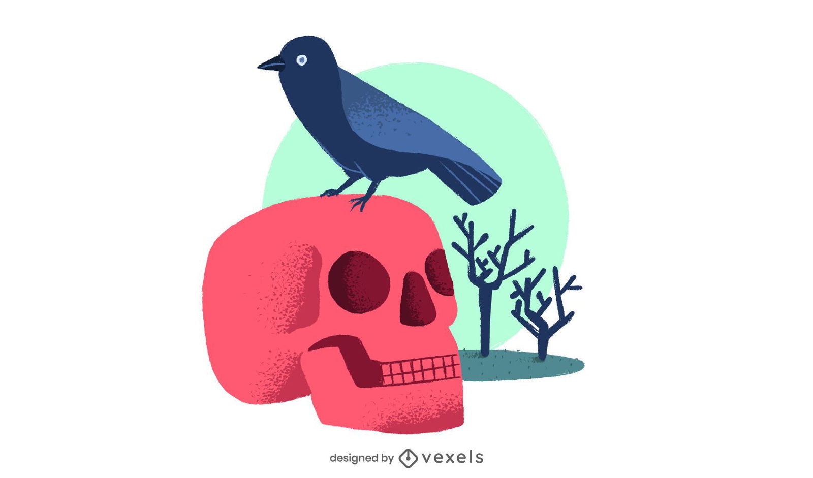 Diseño de ilustración de cráneo y cuervo