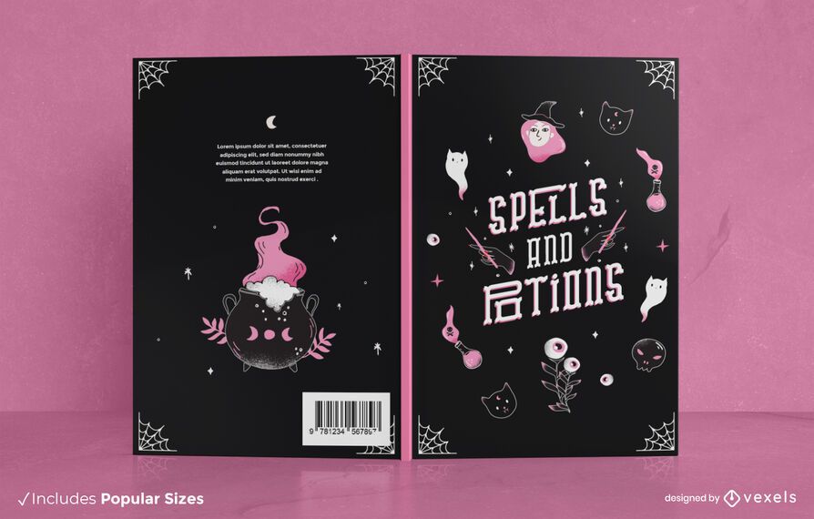Design da capa do livro de feitiços e poções Design da capa do livro de feitiços e poções