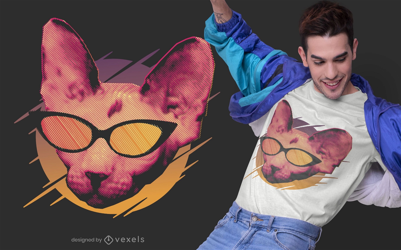 Gato festeiro com design de camiseta de ?culos de sol
