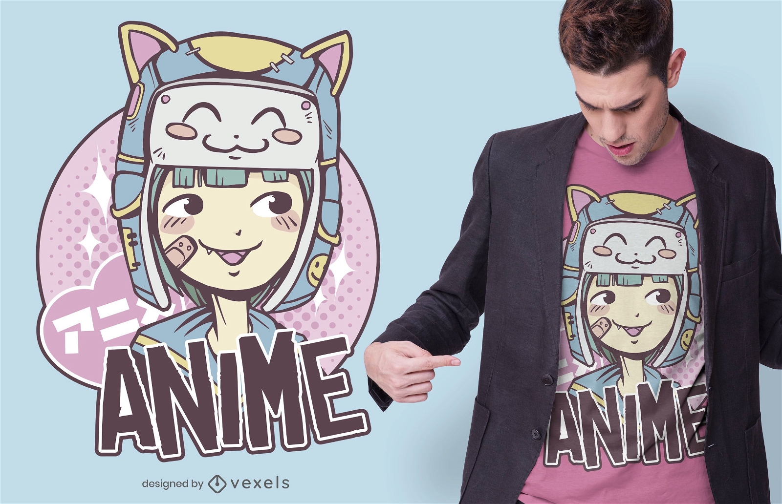 Anime Cute Girl T-shirt Design - Vector Download