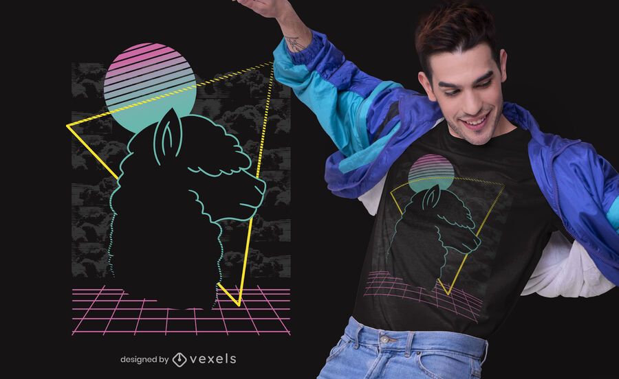Design de camiseta de alpaca Vaporwave Design de camiseta de alpaca Vaporwave