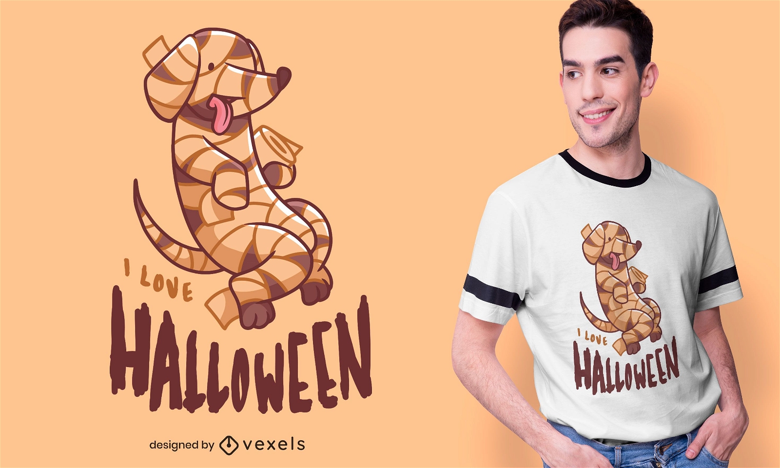 Diseño de camiseta de perro momia de Halloween
