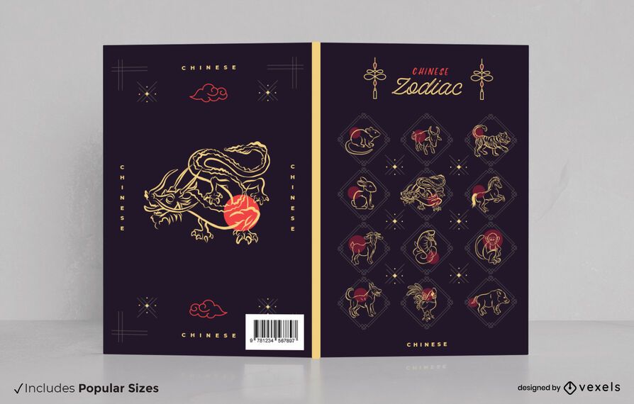Design da capa do livro do zodíaco chinês Design da capa do livro do zodíaco chinês