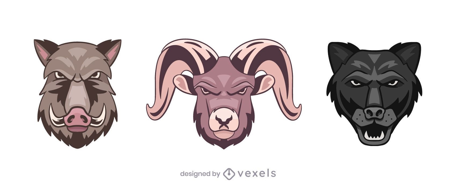Conjunto de ilustração do logotipo da pantera de carneiro de javali