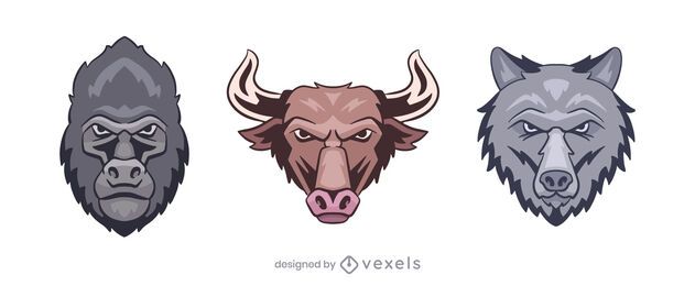Gorilla bull wolf logo illustration set