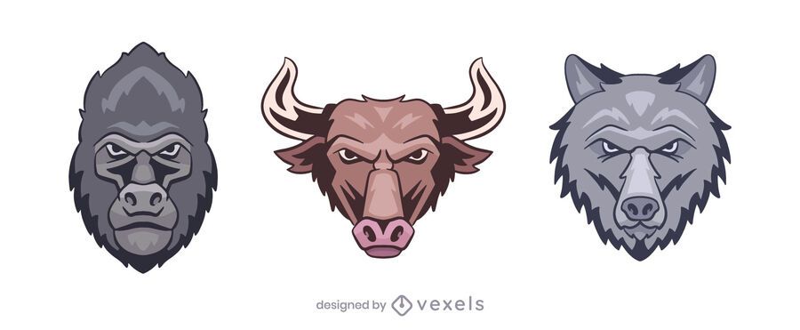 Conjunto de ilustración de logo de gorila toro lobo Conjunto de ilustración de logo de gorila toro lobo