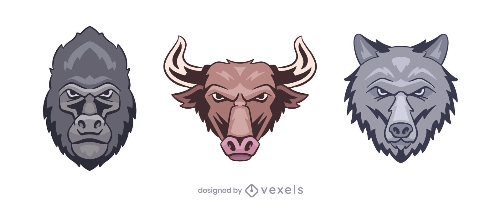 Gorilla Bull Wolf Logo Illustration Set