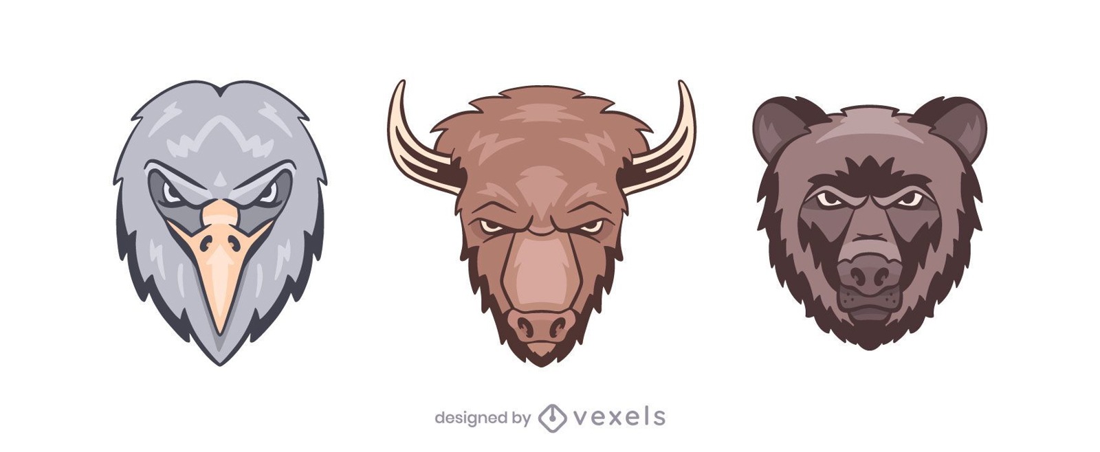 Eagle bison bear logo illustration set