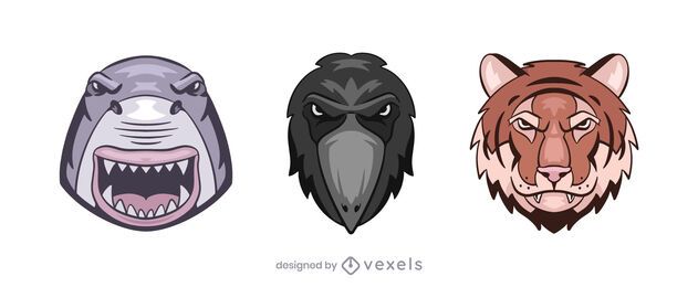 Shark crow tiger logo illustration set Shark crow tiger logo illustration set