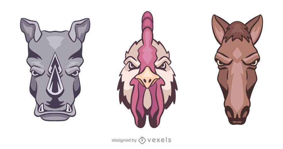 Rhino rooster horse logo illustration set Rhino rooster horse logo illustration set