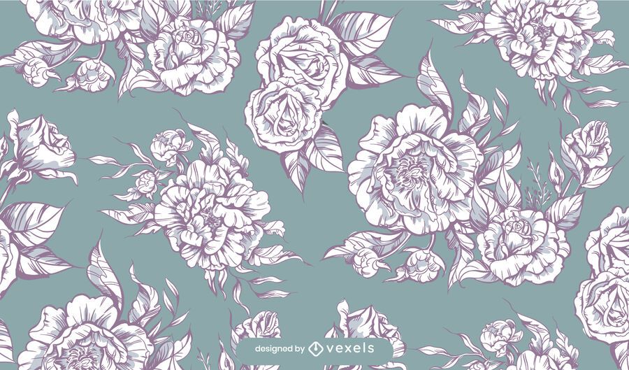 Black and white peonies pattern design Black and white peonies pattern design