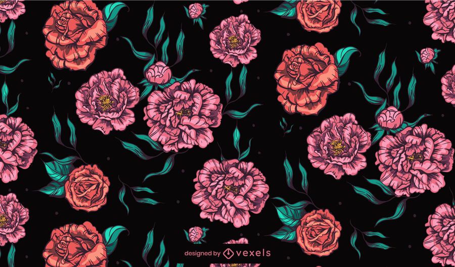 Desenho de padrão de flores de peônias Desenho de padrão de flores de peônias