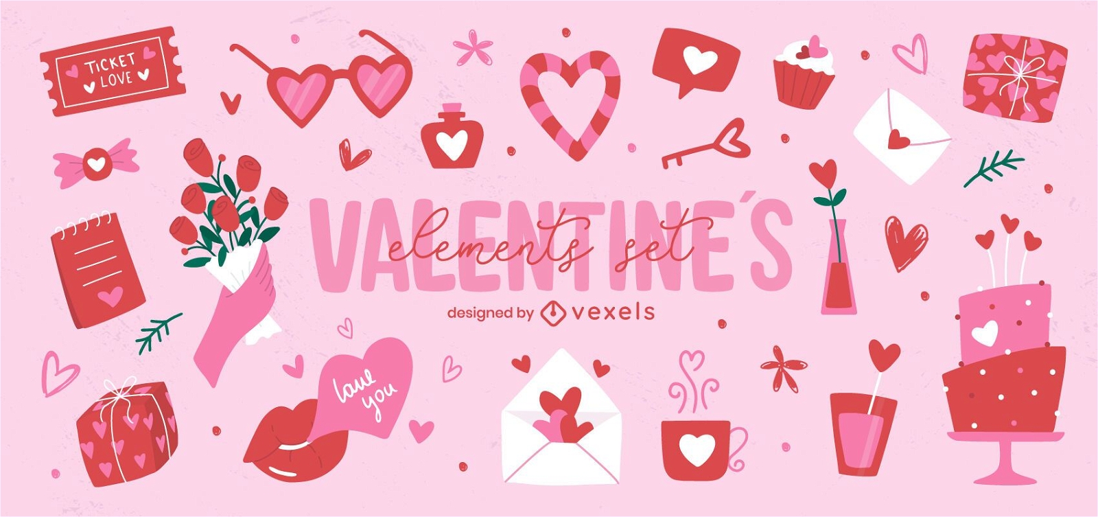 Valentine's day pink elements set