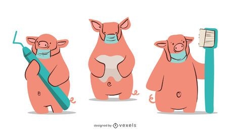 Desenho de personagem de porco dentista
