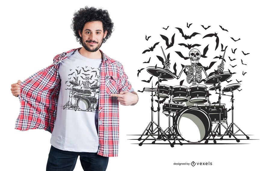 Diseño de camiseta de baterista esqueleto Diseño de camiseta de baterista esqueleto