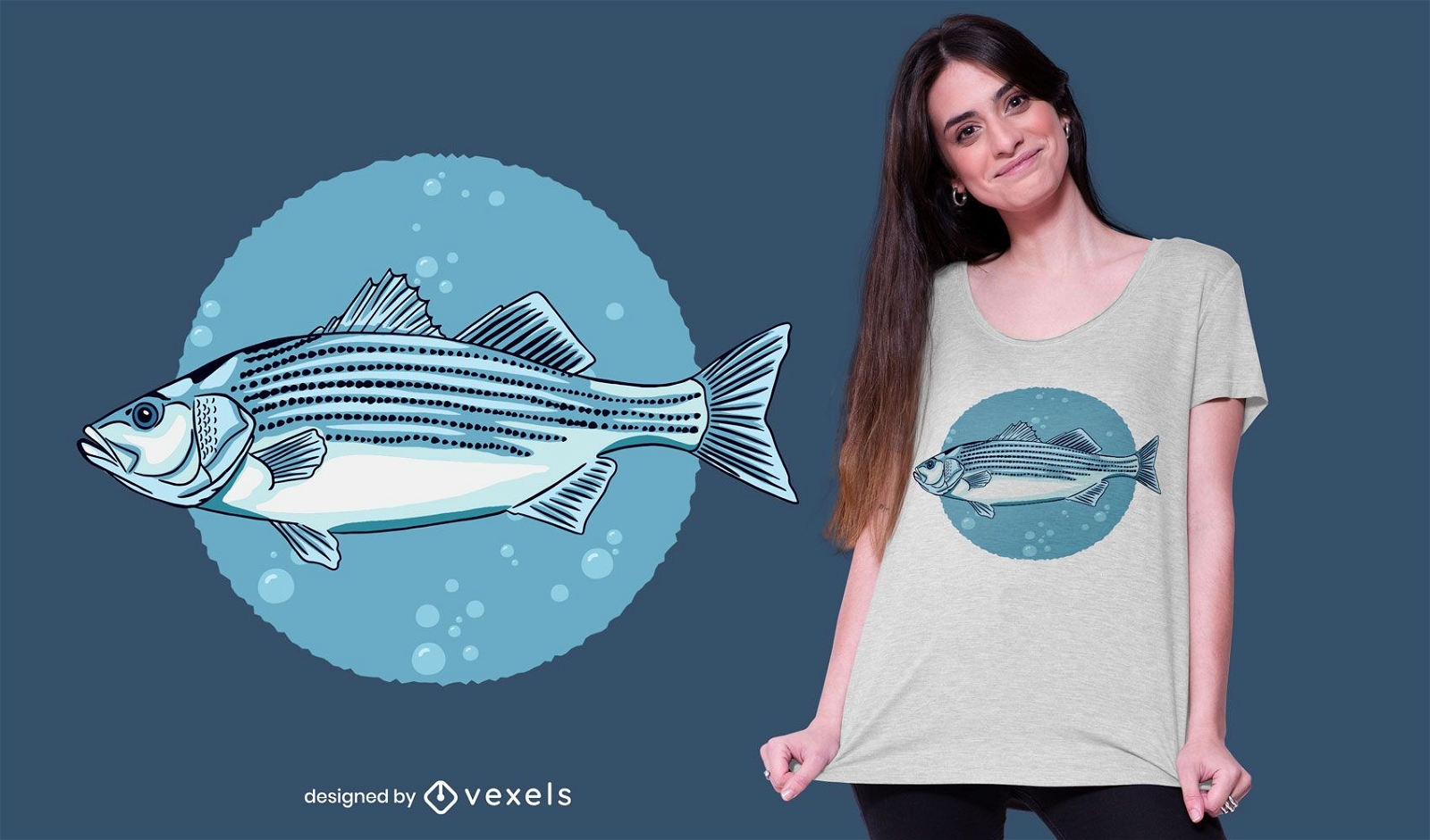 Design de camiseta de peixe baixo listrado
