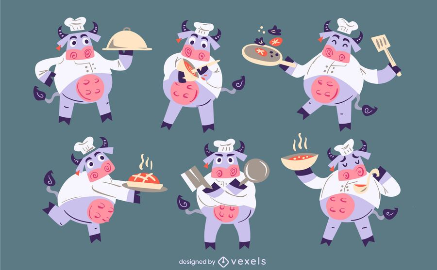 Projeto do conjunto de personagens Chef vacas Projeto do conjunto de personagens Chef vacas