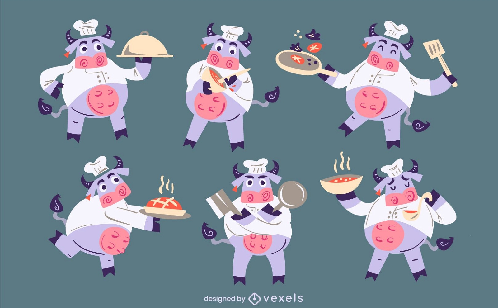 Projeto do conjunto de personagens Chef vacas