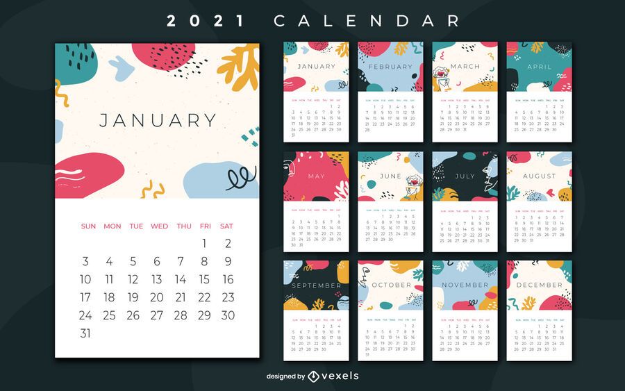 Diseño abstracto del calendario 2021 Diseño abstracto del calendario 2021
