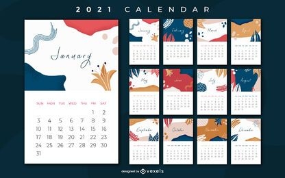 Design abstrato de calendário de 2021 anos