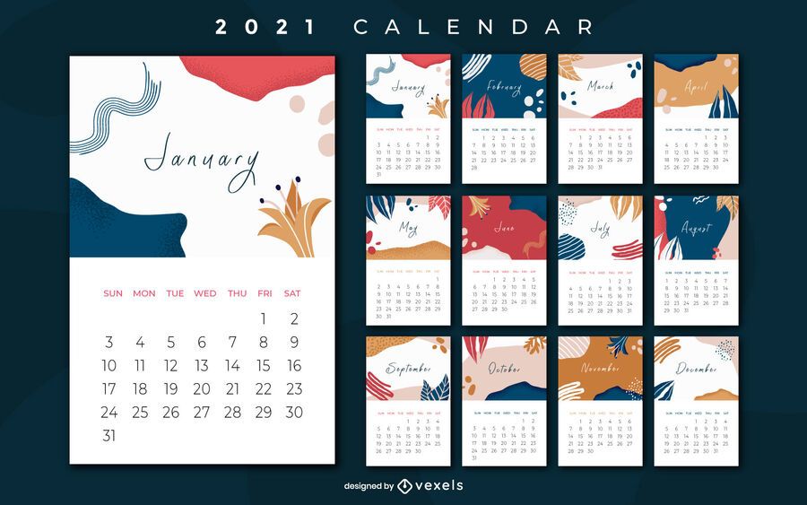 Projeto abstrato do calendário de 2021 anos Projeto abstrato do calendário de 2021 anos
