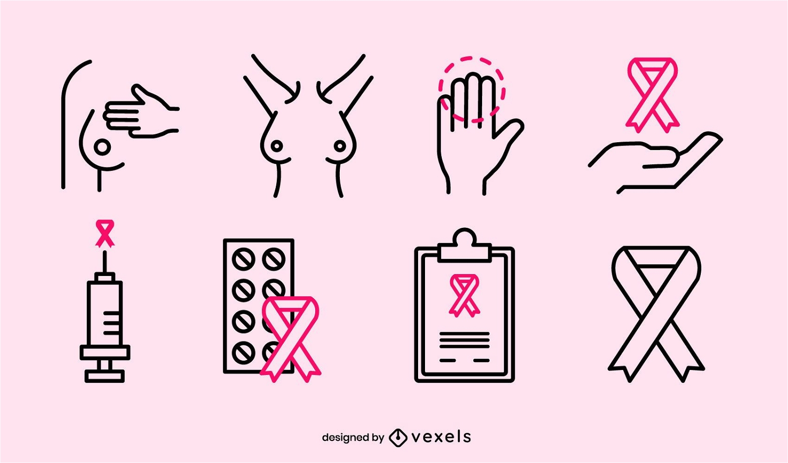 Conjunto de trazos de concienciación sobre el cáncer de mama