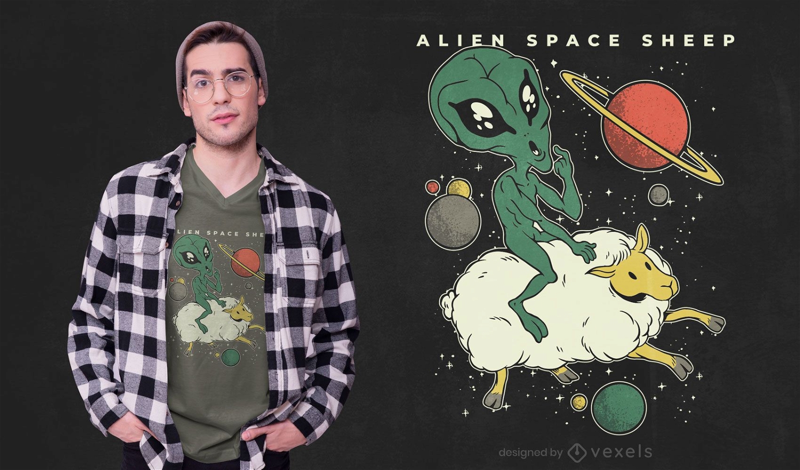 Dise?o de camiseta de oveja espacial alien?gena.