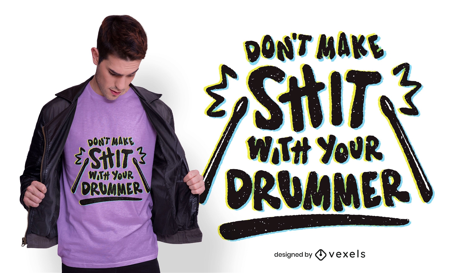 Design de camiseta com letras de baterista