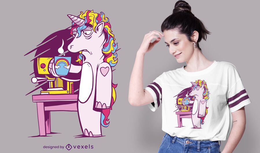 Unicórnio cansado com design de camiseta de café Unicórnio cansado com design de camiseta de café