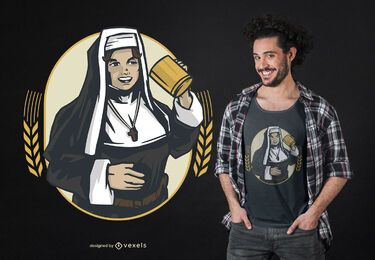 Design de camiseta de freira bebendo
