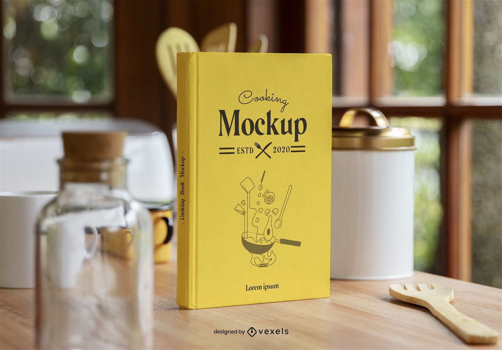 Hardcover cooking book mockup composition