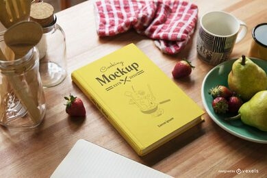 Cooking book hardcover mockup composition