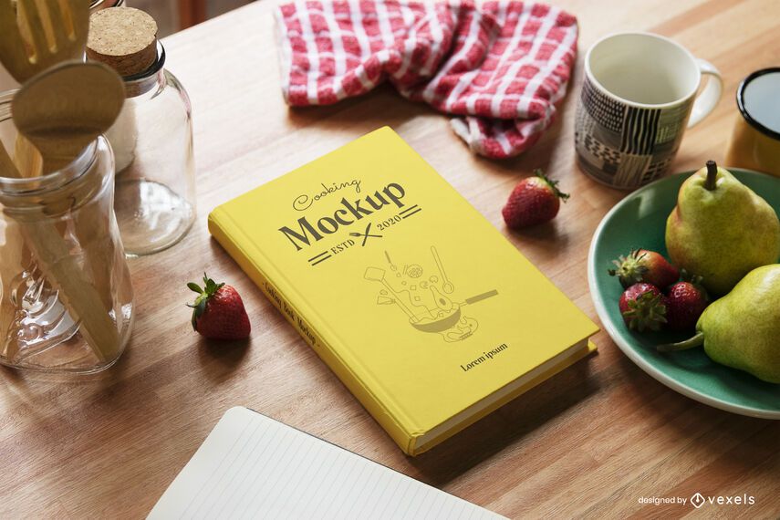 Composição de maquete de capa dura de livro de culinária Composição de maquete de capa dura de livro de culinária