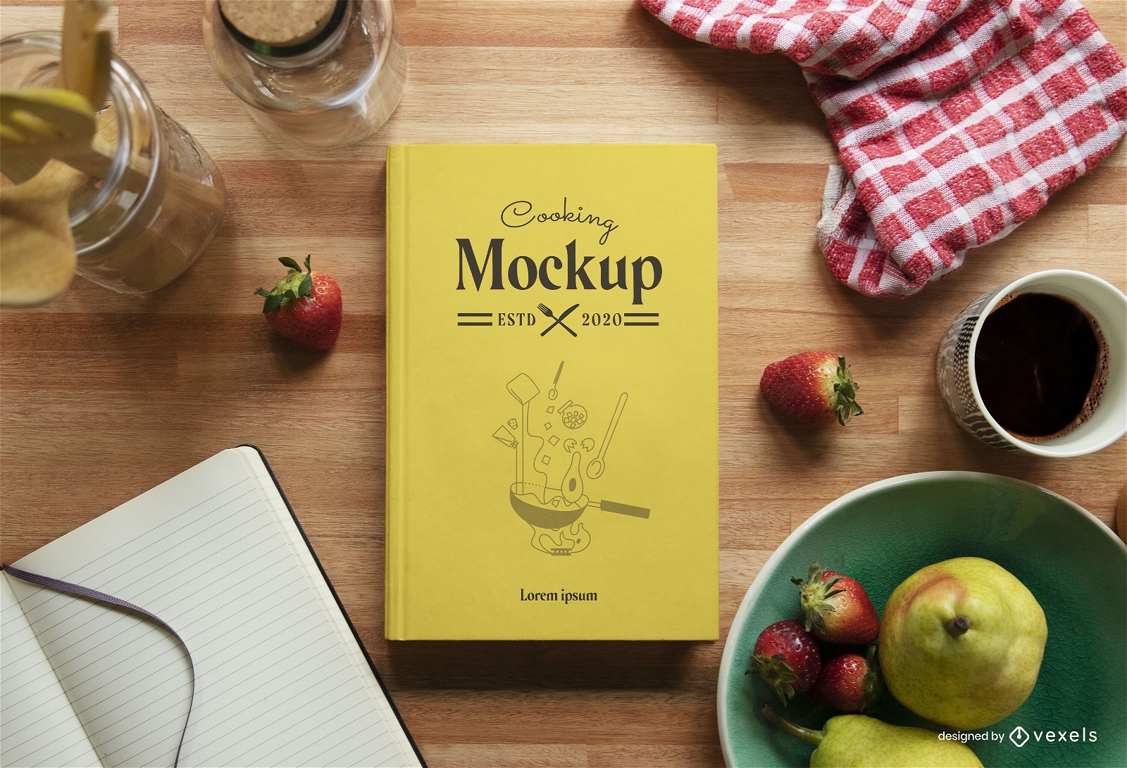 Cooking book kitchen mockup composition