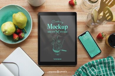 Tablet cooking mockup composition