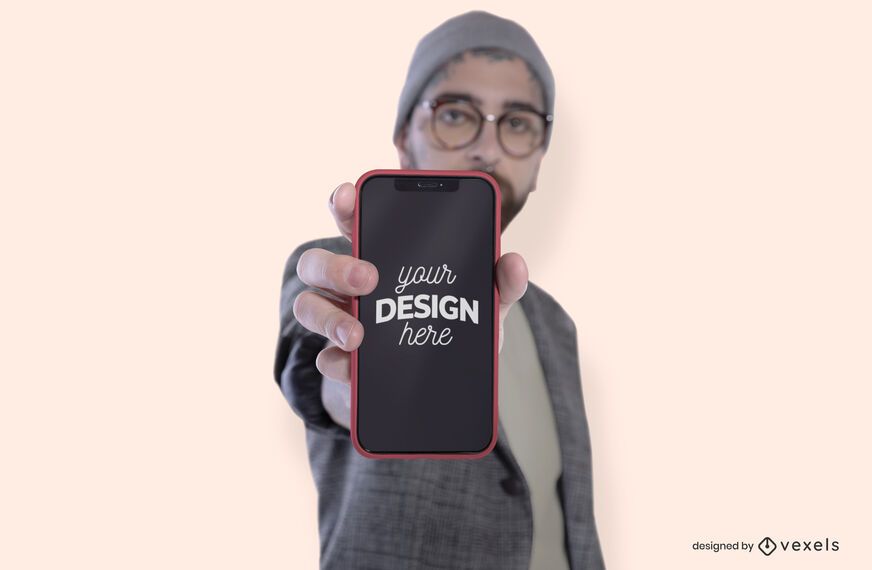 Modelo masculino con diseño de maqueta de teléfono. Modelo masculino con diseño de maqueta de teléfono.