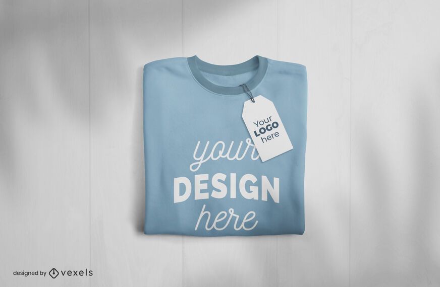 T-shirt dobrada e design de maquete de tag T-shirt dobrada e design de maquete de tag