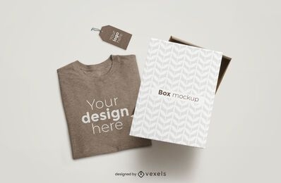 T-shirt box and tag mockup composition