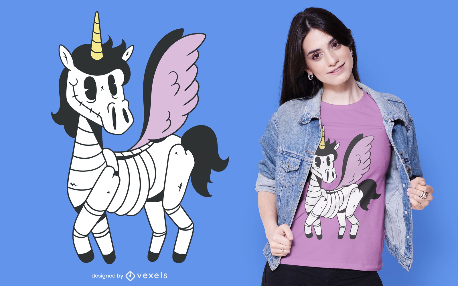 Diseño de camiseta de esqueleto de unicornio