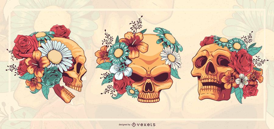 Floral skulls illustration set Floral skulls illustration set
