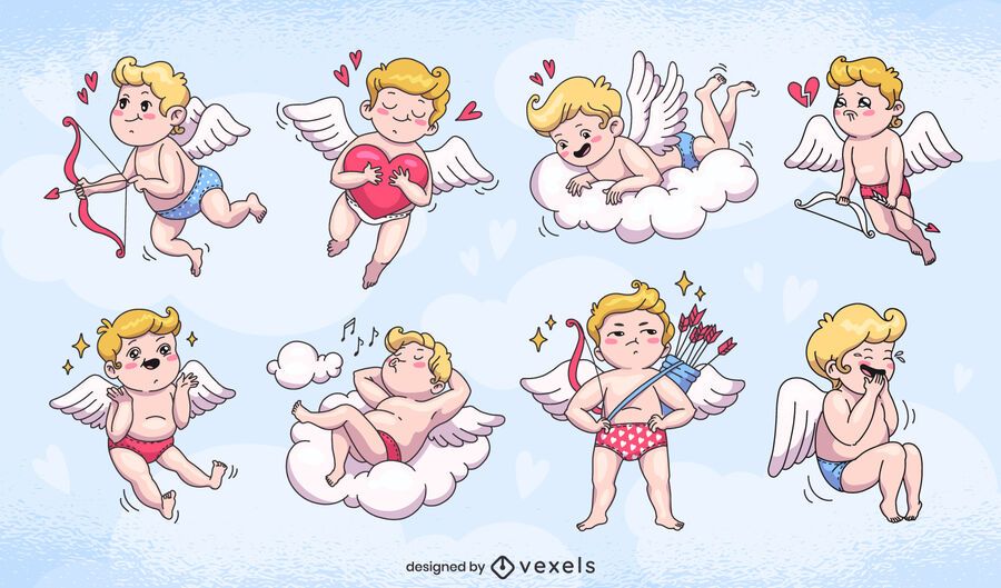 Design de personagens de cupidos fofos Design de personagens de cupidos fofos