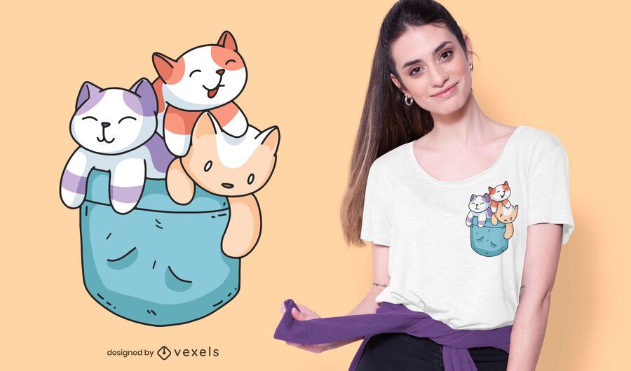 Diseño de camiseta con bolsillo de gatos Diseño de camiseta con bolsillo de gatos
