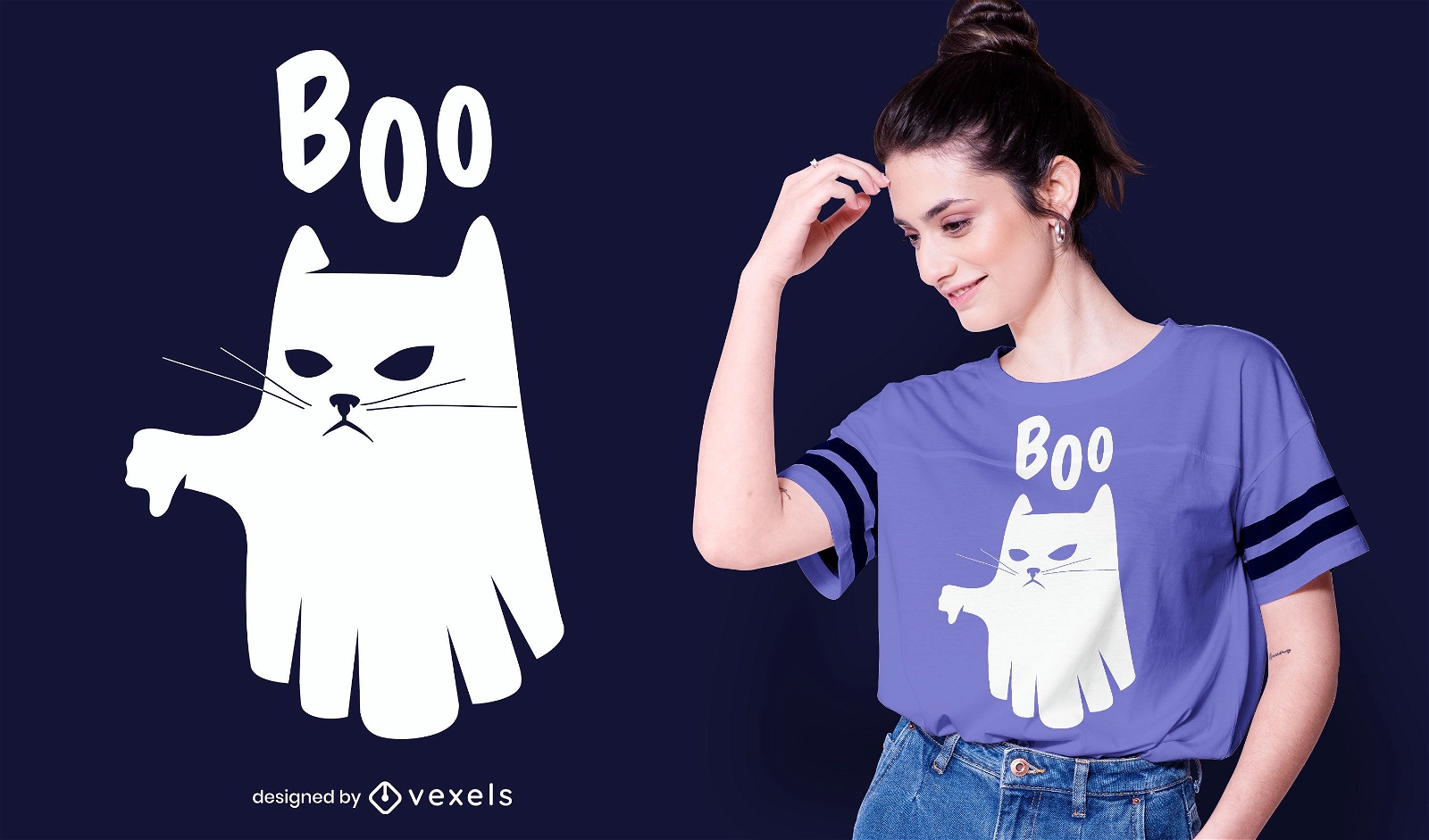 Diseño de camiseta con cita de gato fantasma boo