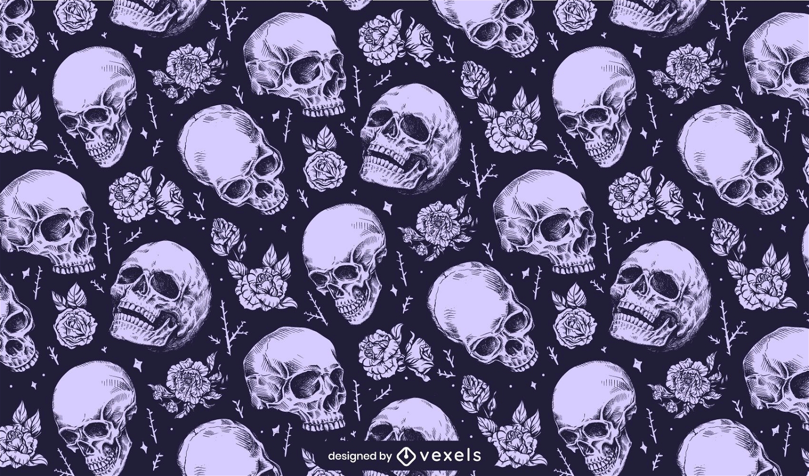 Skulls with flowers pattern design