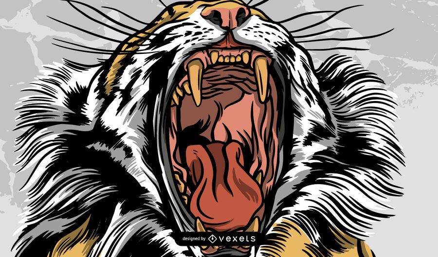 Diseño de ilustración de tigre rugiente Diseño de ilustración de tigre rugiente