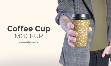 Model with coffee cup mockup design Model with coffee cup mockup design