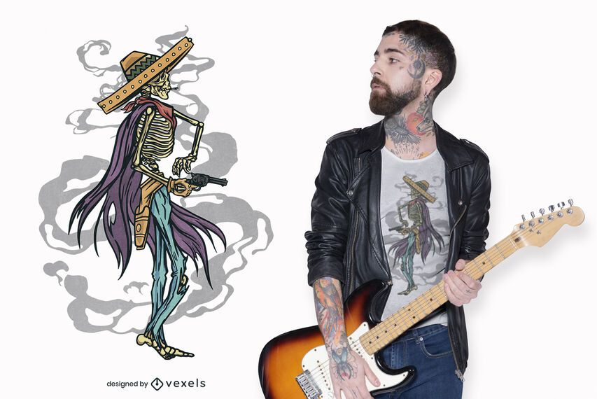 Diseño de camiseta de esqueleto de vaquero Diseño de camiseta de esqueleto de vaquero