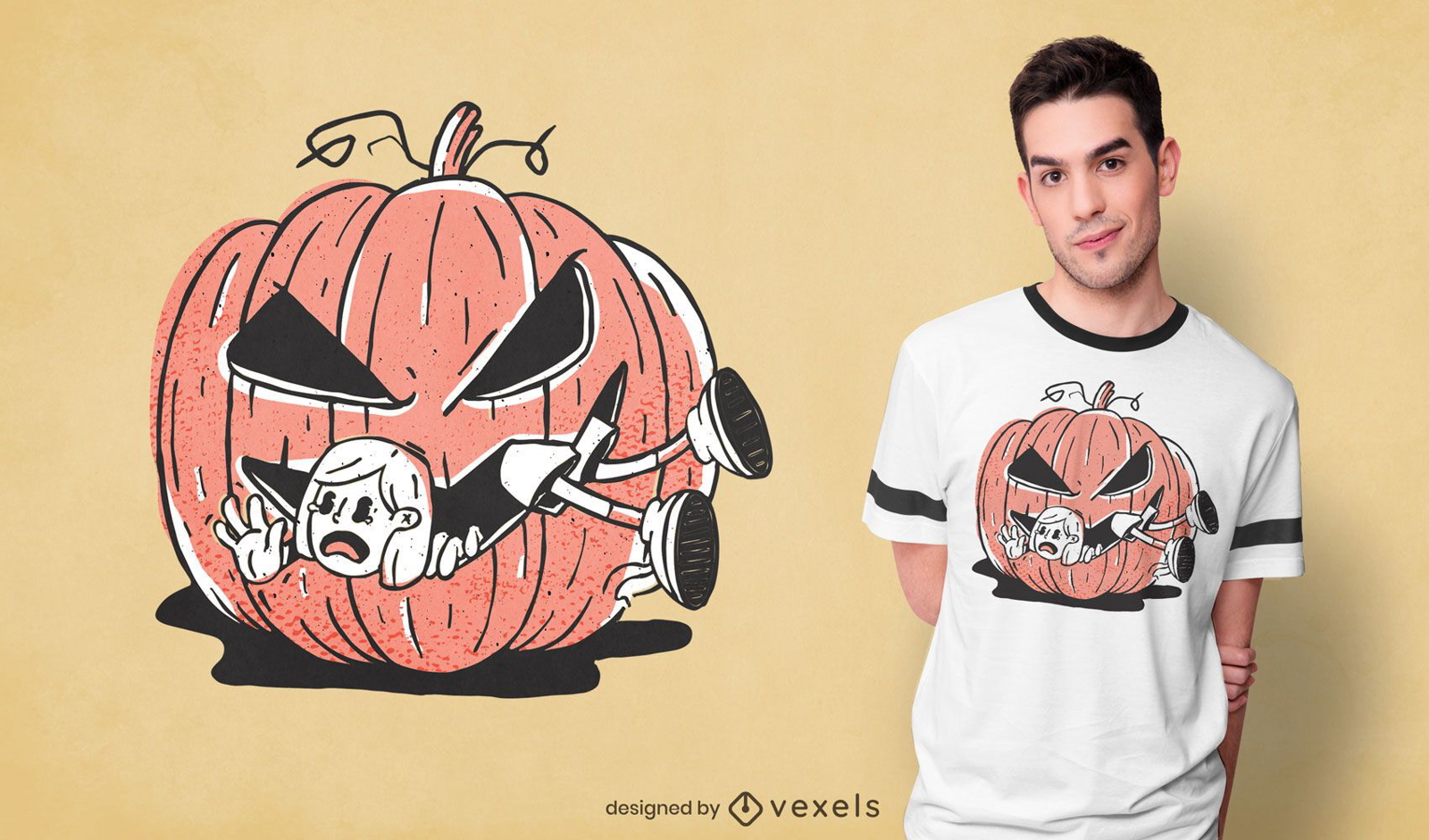 Diseño de camiseta de niña comiendo calabaza